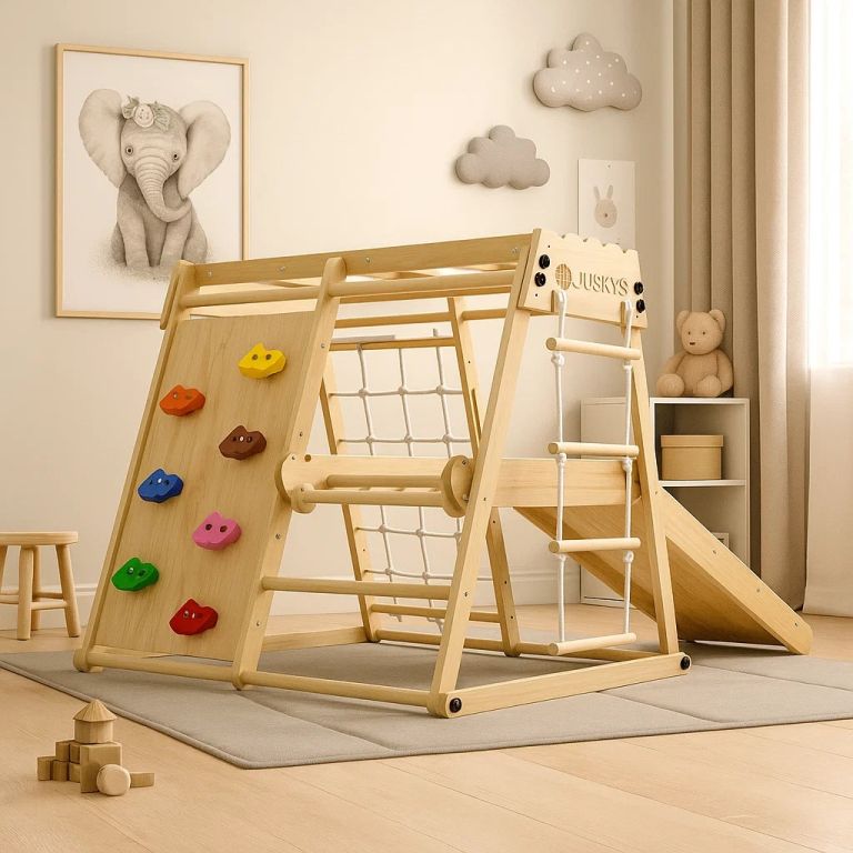 Dětské vnitřní dřevěné hřiště se skluzavkou, lezeckou stěnou - Obrázek 2