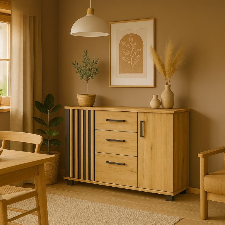 Komoda se zásuvkami a úchytkami, 140 cm, dub - Obrázek 2