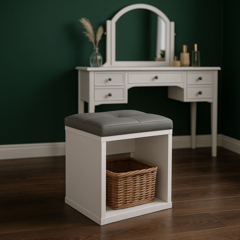 Taburet se sedákem pro toaletní stolek, bílá - Obrázek 2