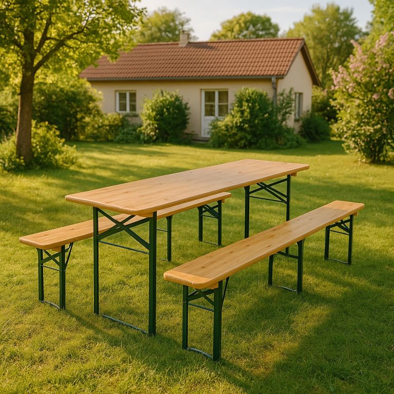 Pivní set 220 cm z jedlového dřeva, skládací, nosnost 250 kg - Obrázek 2