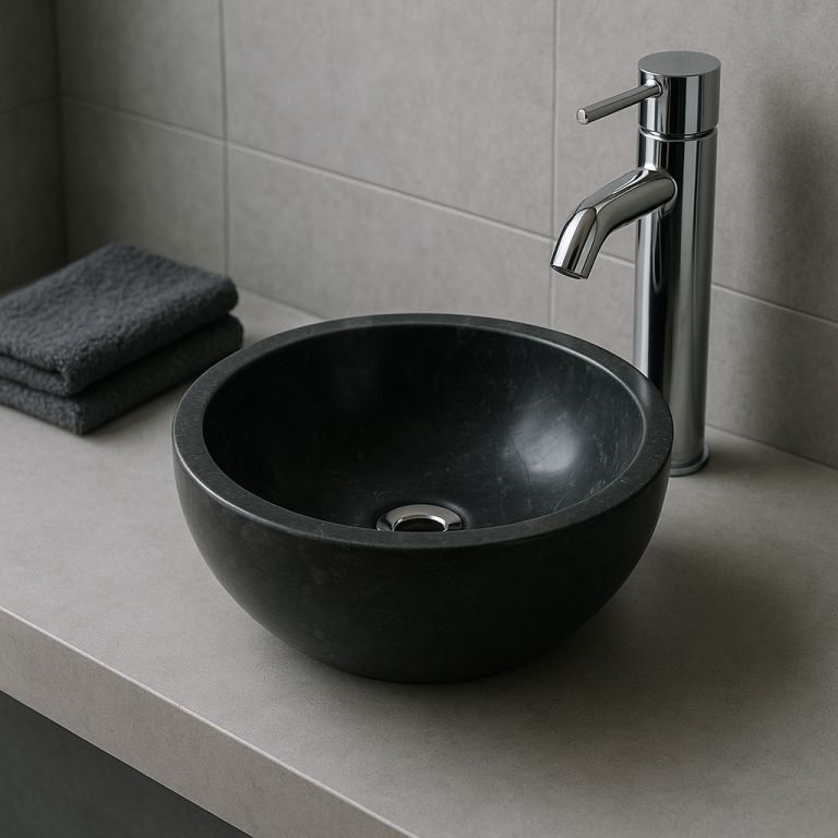 Kamenné umyvadlo Gemma 501 leštěný mramor Ø40 cm Black - Obrázek 3