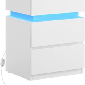 Noční stolek VASAGLE s LED osvětlením, 3 zásuvky, bílý