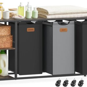 VASAGLE koš na prádlo 150 L, 3 přihrádky, hnědo-černý