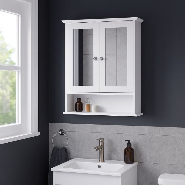 Koupelnová skříňka se zrcadly 56×58 cm závěsná bílá