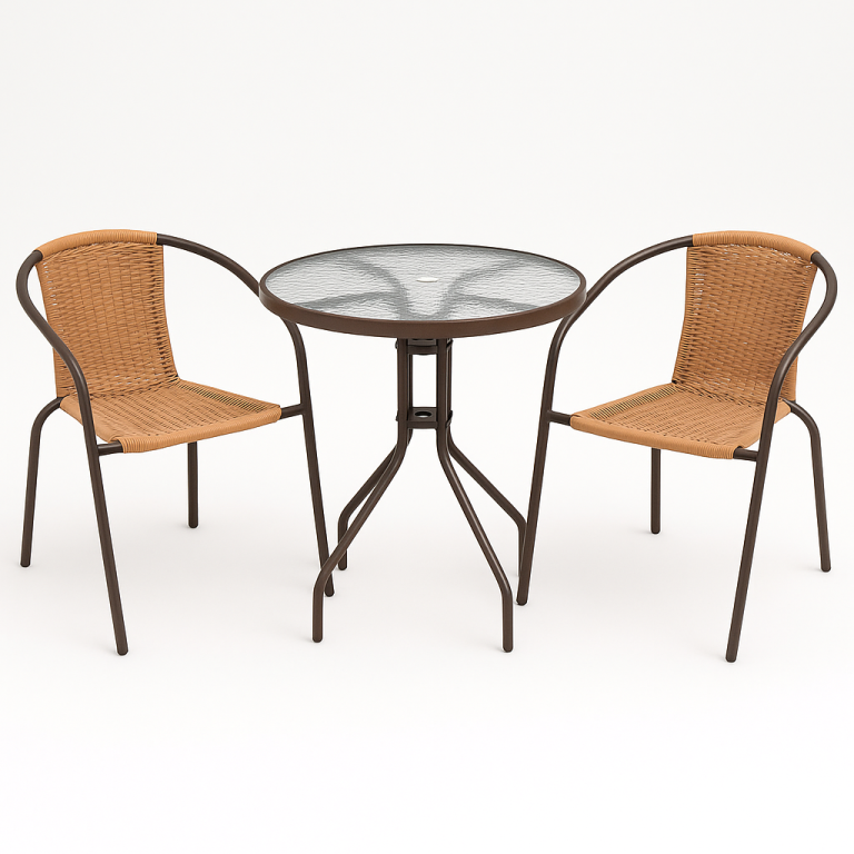 Zahradní balkonový set, polyratan, 2 židle + skleněný stůl - Obrázek 2