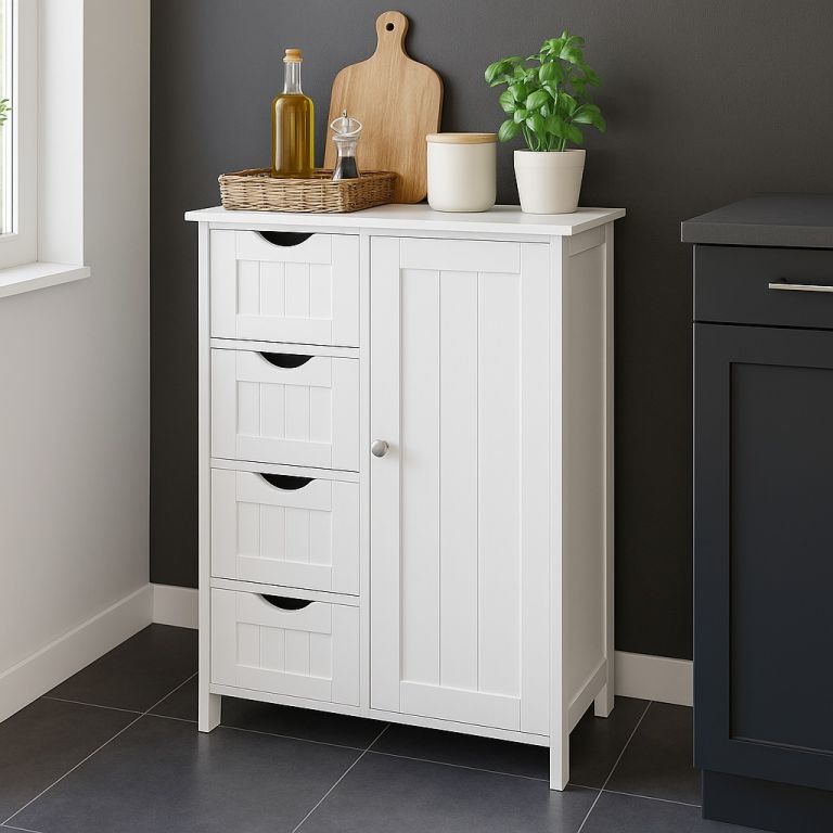 Bílá universální skříňka se 4 zásuvkami, 55 x 30 x 81 cm