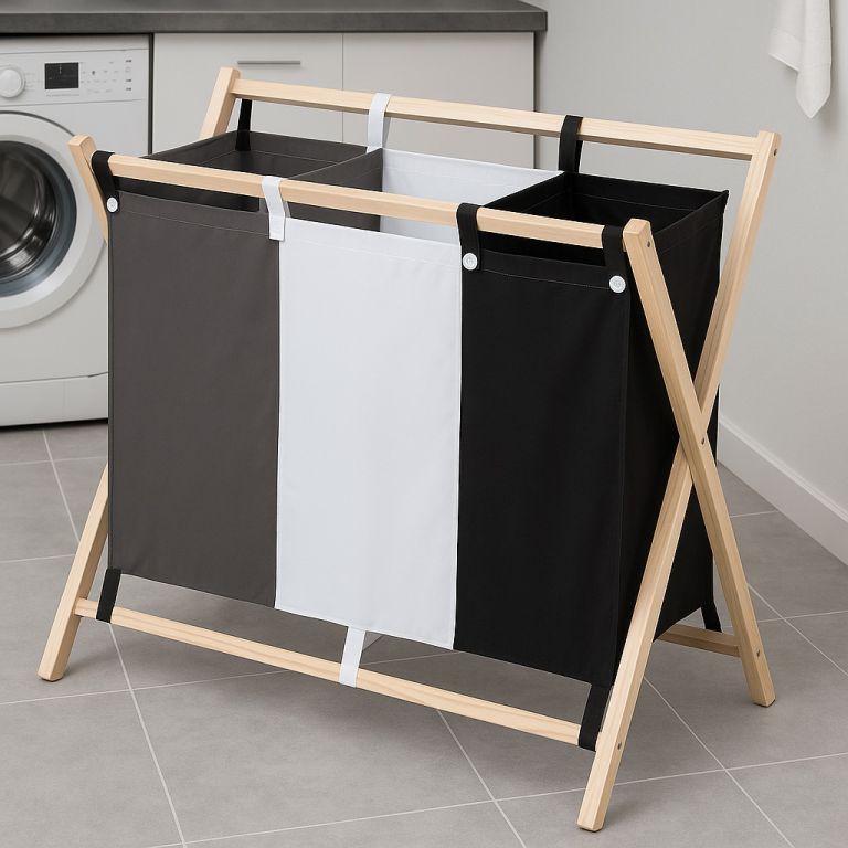 JAGO Koš na špinavé prádlo se 3 přihrádkami, 75 x 40 x 72 cm - Obrázek 2