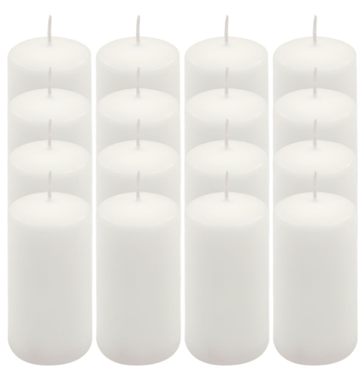 Bílá parafínová svíčka 10 cm, 20 h, 16 ks