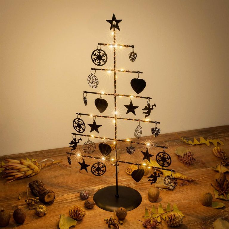 Vánoční kovový dekorační strom 25 LED, teple bílá, černý - Obrázek 2