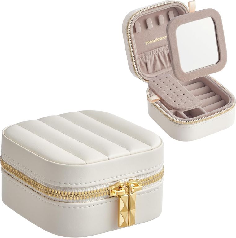 Malá cestovní šperkovnice se zrcátkem a přihrádkami, bílá