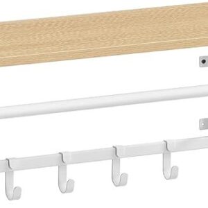 Nástěnný věšák se zásuvnou policí a 5 háčky, zlatý dub/bílý