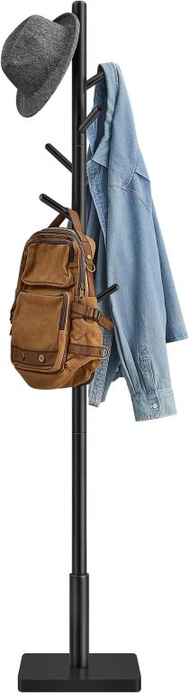 Dřevěný věšák na kabáty, 8 háčků, černý