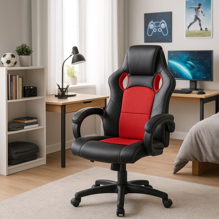 Ergonomická kancelářská židle, červeno-černá - Obrázek 2