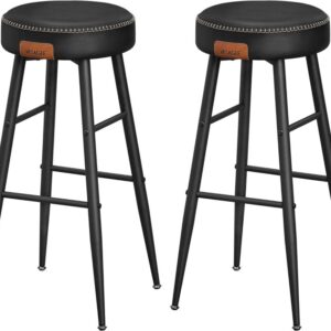 Sada 2 barových židlí, černá koženka, kovové nohy, 51,6x76cm