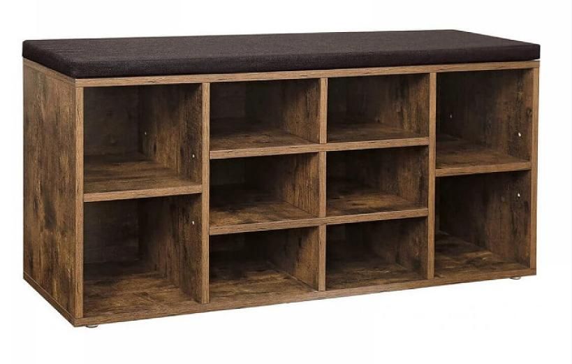 Botník s čalouněným sedákem, 104x30x48 cm, rustikální hnědá