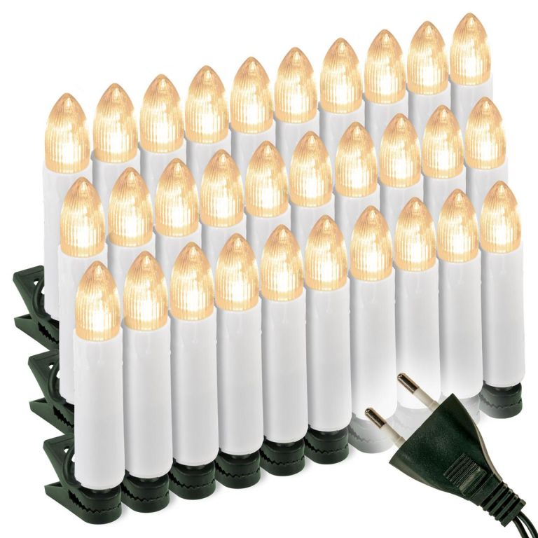 Vánoční svíčky 30 LED, zelený kabel, teple bílé - Obrázek 2