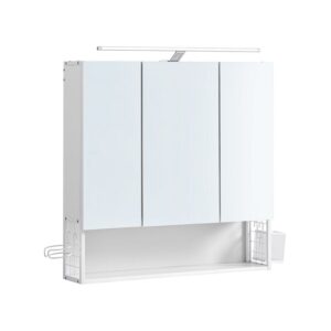 Bílá koupelnová skříňka se zrcadly a LED světlem 70 × 70 cm