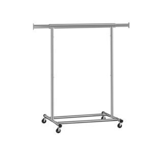 Stříbrný šatní stojan na kolečkách, výsuvný, nosnost 90 kg