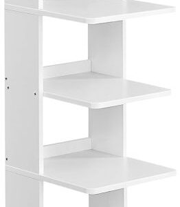 Bílý rohový botník s háčky, 7 pater, 26,4 x 30 x 110,4 cm