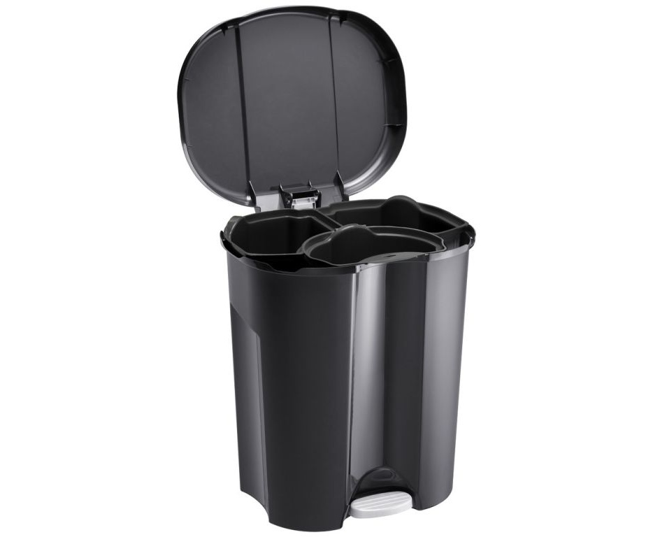 TRIO Odpadkový koš, 2 x 15 L + 1 x 10 L, plast, černý/šedý