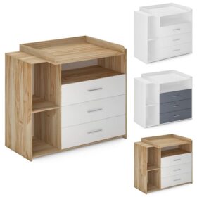 Přebalovací komoda, 3 zásuvky, bílá/sonoma