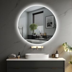 Kulaté koupelnové LED zrcadlo 70 cm s hodinami a odmlžováním