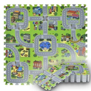 Dětská puzzle podložka s motivem města, 9 dílů, EVA pěna