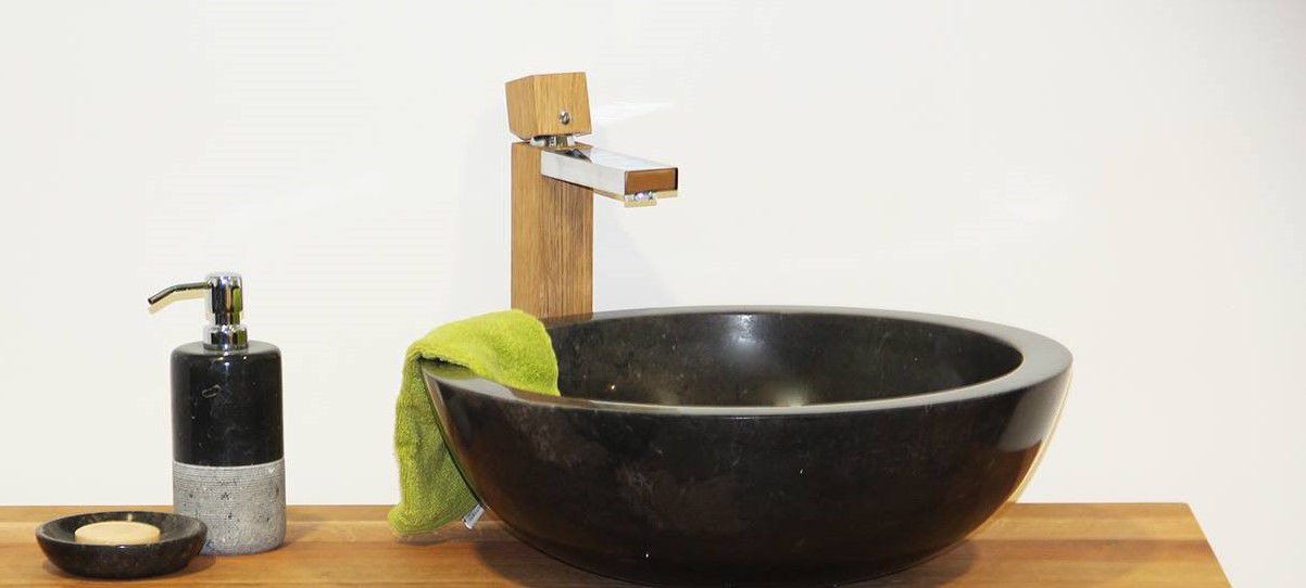 Mramorové kamenné umyvadlo 40 cm, černé, leštěné - Obrázek 3