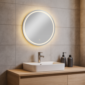 LED koupelnové zrcadlo 70x70 cm, kulaté, s rámem