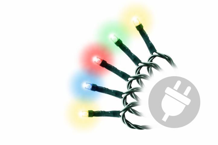 Vánoční LED řetěz 10 m, 100 LED, barevný, zelený kabel