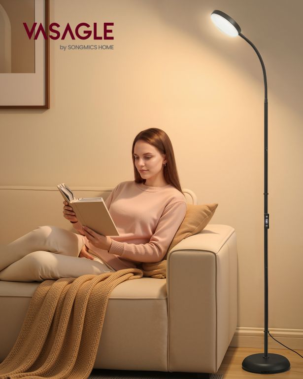 Moderní LED stojací lampa, černá, 2700–6500K, 15W, 170 cm