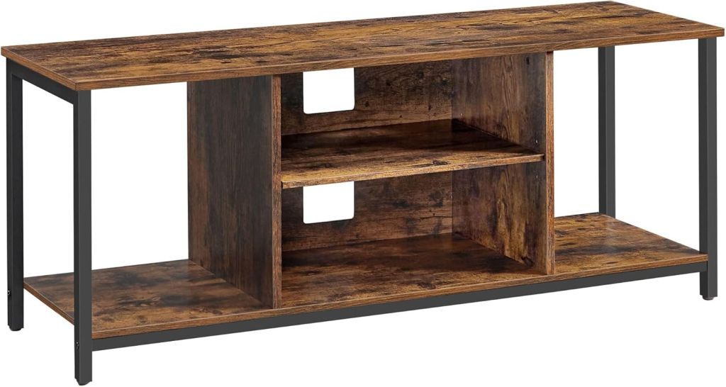 TV stolek s kovovým rámem, rustikální hnědá, 120x40x50 cm