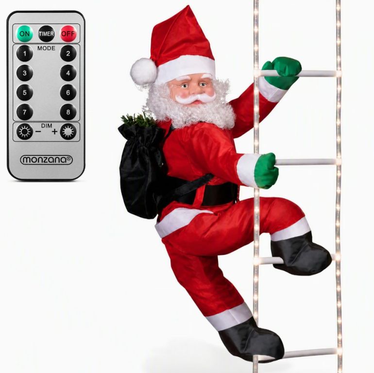 Vánoční Santa na žebříku s 40 LED, 90 cm, dálkové ovládání
